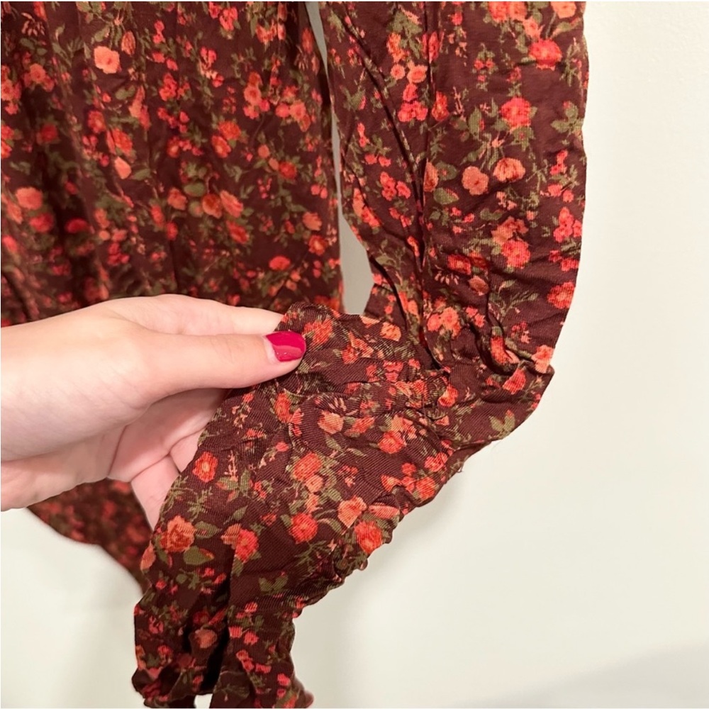 NWT Free People Kaya Floral Printed Long Sleeve Plunge Neckline Bodysuit - Picture 8 of 13